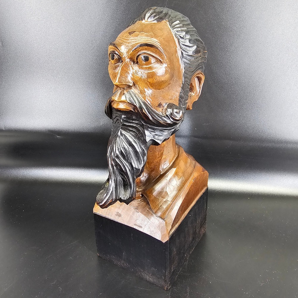 Ouro Artesania Carved Wood Sculpture of Don Quixote Bust #565 10½" Tall